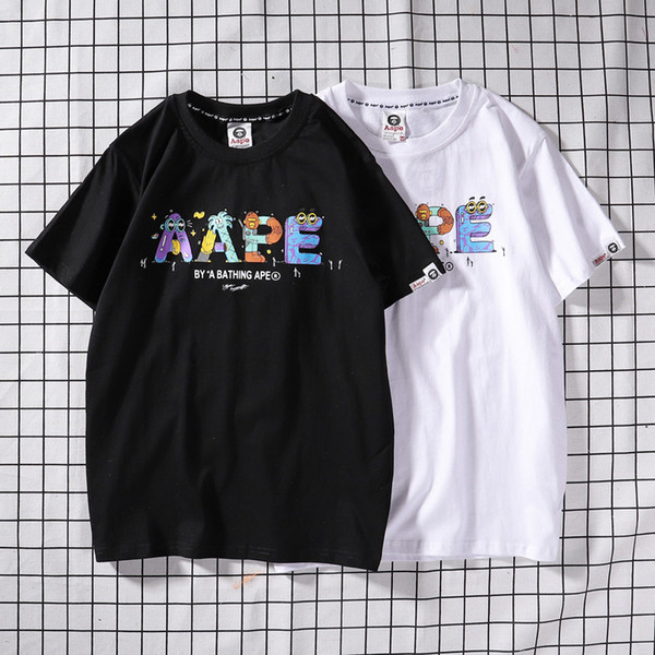 19ss AAPE T Shirt Simple Cartoon Letter Printing Short Sleeve Men Women Cotton Short sleeves T Shirt Mens Designer High Quality Tee