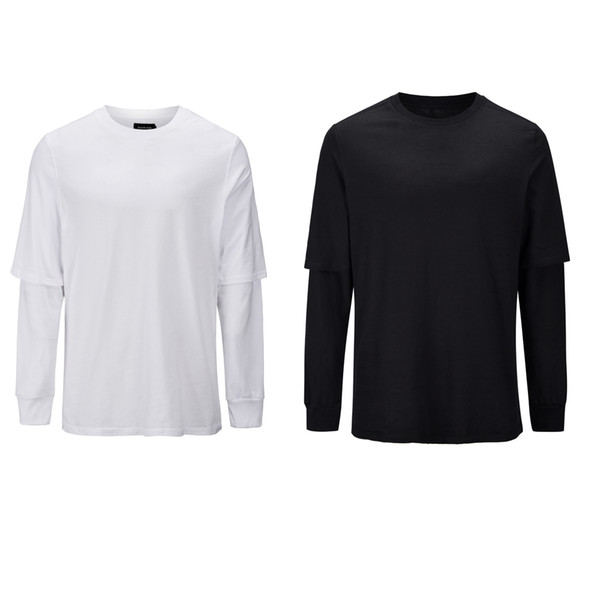 Vfive Nnfour 2019 New Mens Streetwear Long Sleeve Layered Cotton solid Black and white T-shirt with round neck oversize Hip Hop