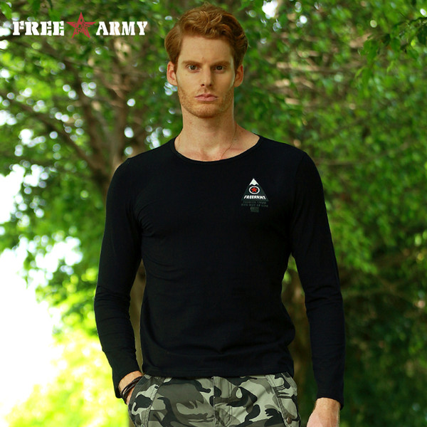 Free Army Brand 2017 New T shirts Man Long Sleeve Cotton Black Solid Clothing Slim Fit T-shirt Tops Tee Free Ship M-4XL