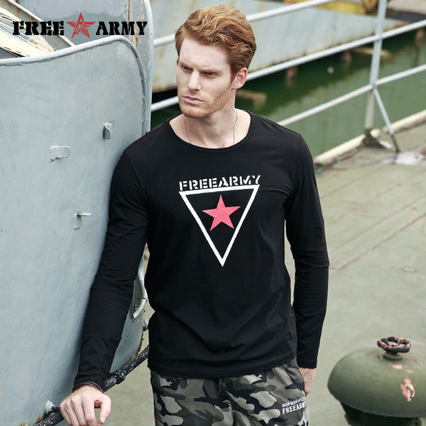 FREE ARMY New Autumn Long Sleeve T-shirt 2017 Men Brand-Clothing Fashion Black Print Male T shirt Male Top Quality Elastic Tees