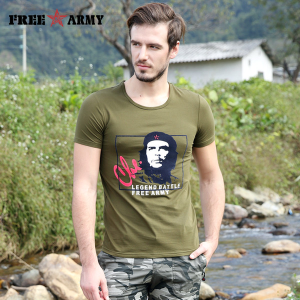 Free Army Men Che Guevara T Shirt Men Brand Short Sleeved Camouflage Summer T-Shirt Printed Cotton Army Green Tee Shirts Male