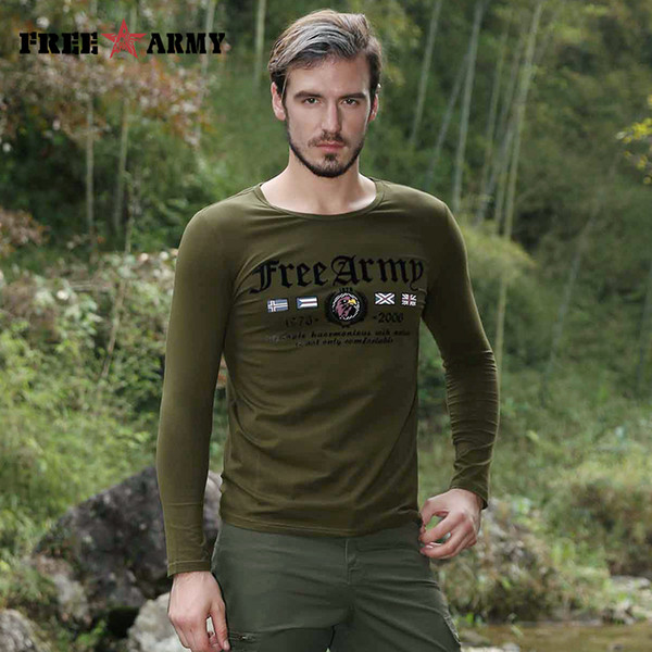 Military Style Mens T Shirts Cotton Air Force Long Sleeve T-Shirt Sunmer Army Green O-Neck Brand Camouflage Print Tops Tees