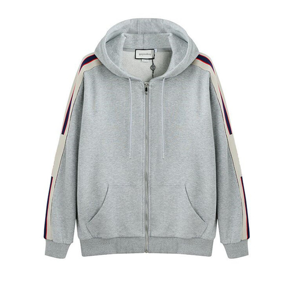 19SS Gray Italy Designers Fashion Brands New HOODED ZIP-UP SWEATSHIRT WITH logo STRIPE Men's Hoodies women Sweatshirts man clothing