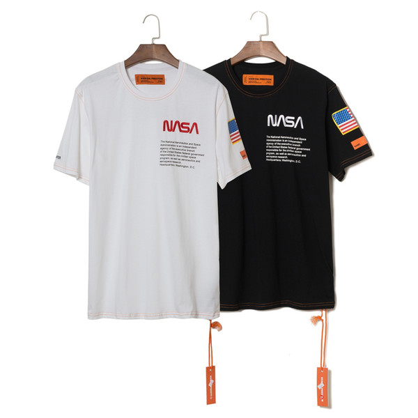 NASA x Heron Preston T Shirt Mens Summer Short Sleeve T Shirts Emboridered Crewneck Casual Tops 2 Colors