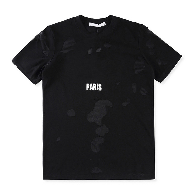 18ss Summer Street wear Europe Paris Fashion Men High Quality Big Broken Hole Cotton Tshirt Casual Women Tee T-shirt S-2XL