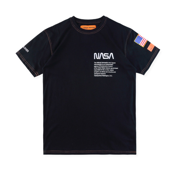 New York Fashion High Quality Heron Preston Nasa USA Flag Embroidery Men Women Street Luxury Cotton Hoody Casual Short Sleeve T-Shirt