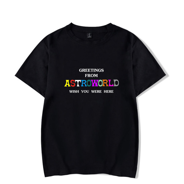 2018 Summer Mens Tshirt Travis Scotts ASTROWORLD Black White Blue Gray Crew Neck Tshirt Letters Print Hip pop Rapper T