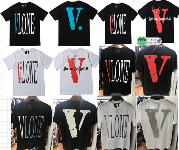 New Style Classic Vlone T-shirts Men Women High Quality Reflective Printing Big V Pop up Papking Fragment Top Tees Black white for Summer