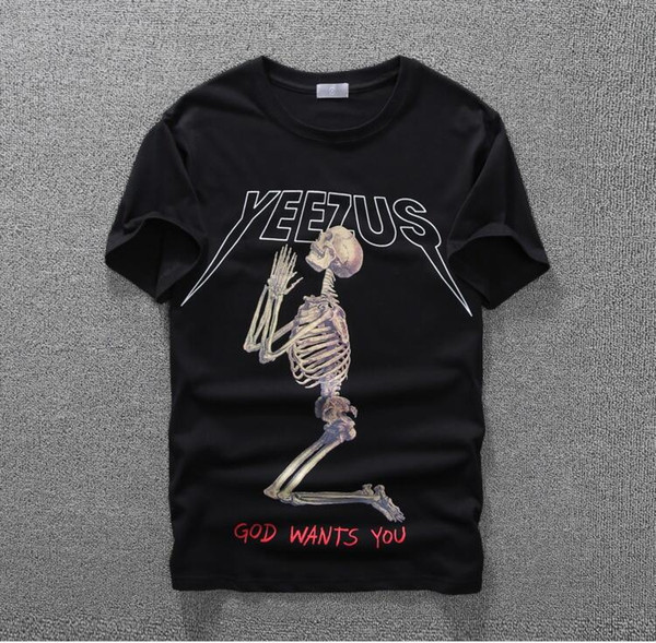 Men Skull Religious Short Sleeve T Shirt 2017 Summer Kanye West Yeezus T-shirt God Want You Male Printed Tee Cotton YEEZUS Tops