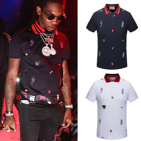 Plus 3XL Size Multi Embroidery Polo Shirts Man Fashion Design Ribbed Sleeves Split Hem Stretch Polos Top Male