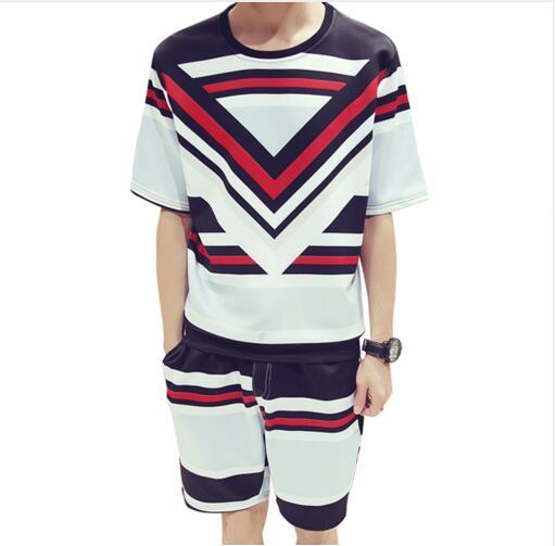 Mens Short Sleeve Baroque Print T-Shirt Shorts Sets