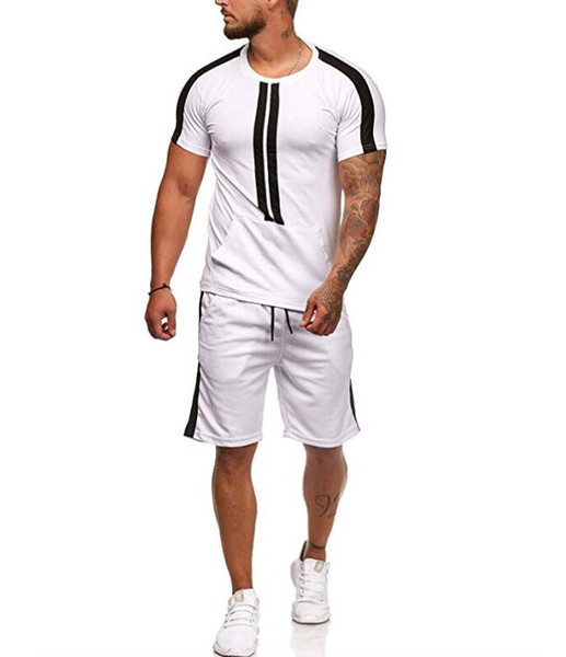 NIBESSER 2019 Men Tracksuit Set Fashion Striped Sportwear Sets Mens Joggers Sets Summer Short Sleeve T-shirt and Shorts