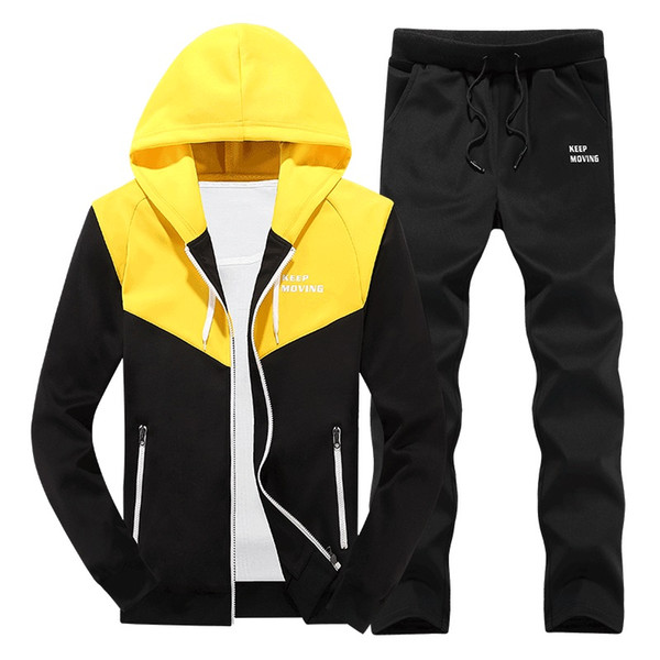 ASALI 2019 Men Tracksuits Outwear Hoodies Zipper Sportwear Sets Male Sweatshirts Cardigan Men Set Clothing+Pants plus size