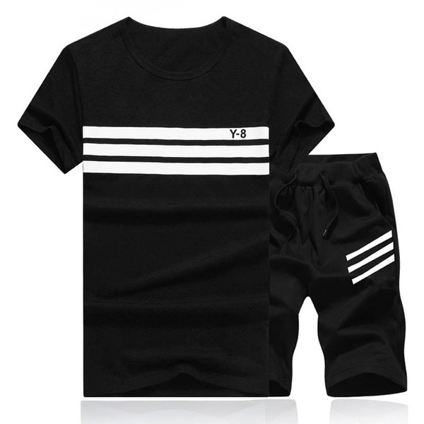 New Summer Men Set 2PC Sporting Suit Short Sleeve T shirt+Shorts Two Piece Set Sweatsuit+Pants Quick Drying Tracksuit Men