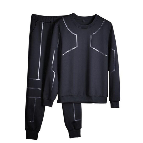 Men Sportswear Sets O-Neck Tracksuit Sweatshirt With Joggers Pants Leer Casual 2 Pieces Sets Men Patchwork Spring Hoodie