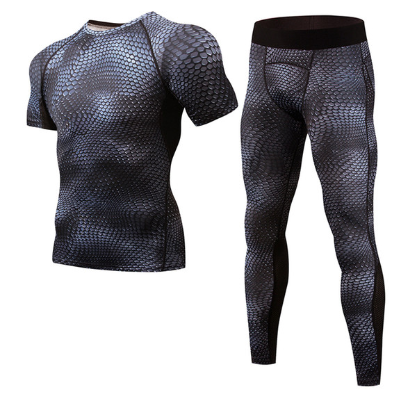 mma rashgard Long Sleeve Fitness Set Tights Mens Compression Shirt Elasticity Quick Dry Breath Leggings Tactical Men sportswear