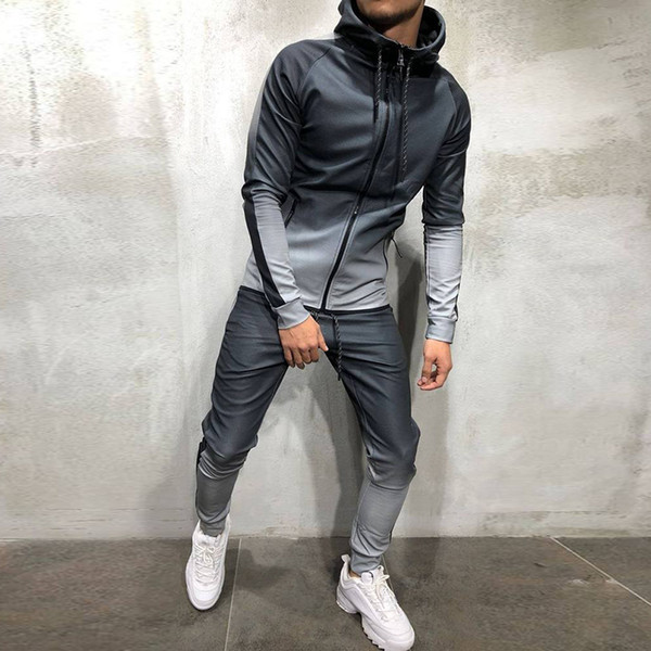 Plus Size M-3XL Men's Cool Tracksuit Fashion Man Autumn Winter Casual Hooded Zipped Sweatshirt And Sweatpants 2 Pcs Sport Set