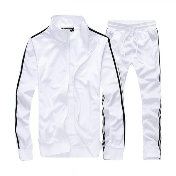 Fashion Men Tracksuit Men Set Casual Striped Zipper Jacket + Sweatpants 2PCS Stand Collar Fleece Couples Sporting Suit