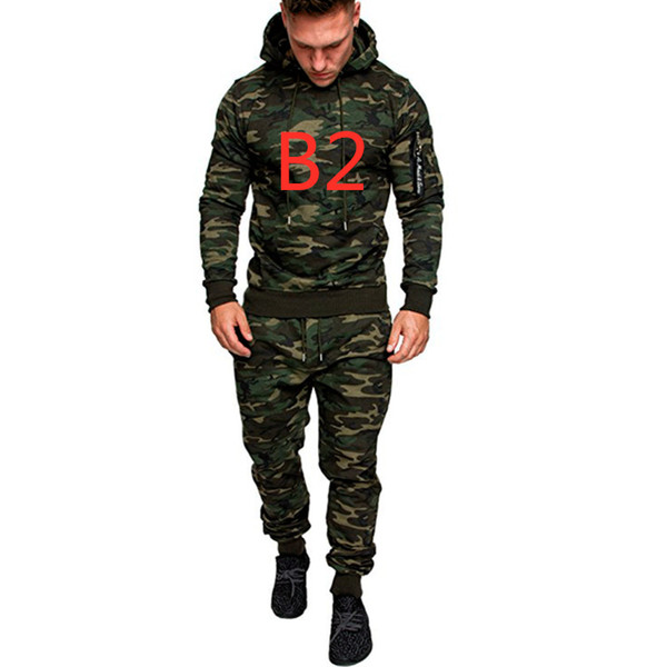 B2 New Camouflage Printed For Men's Set Slim Patchwork Jacket Men 2Pcs Tracksuit Sportswear Hoodies Sweatshirt Pants Jogger Suit