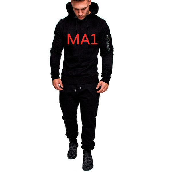 MA1 Men's Costum Logos Tracksuit 100% Cotton Solid Colors Two Pieces Sets All Cotton Thick Fleece Hoodie+Sports Pants Suits Male