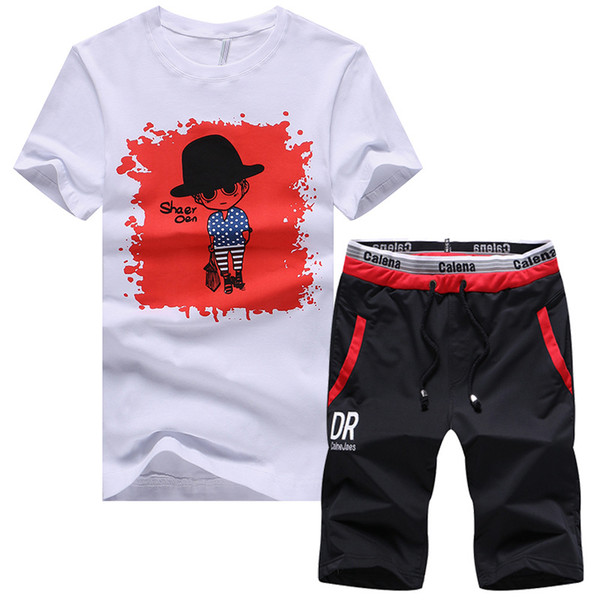 Summer Tracksuits Men Sweatsuits Two Pieces Short Sets High Quality Cotton Print Clothing Mens Brand Half-Length Sweatpants