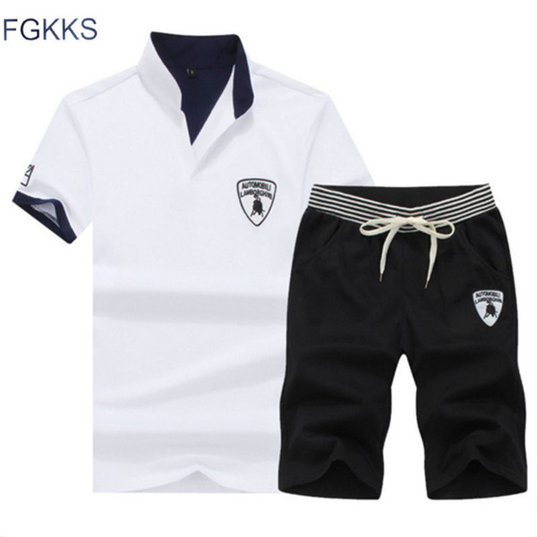 FGKKS New Brand Casual Suit Men Summer Sets Active Tracksuits for Mens Stand Collars Male Streetwar Tops Tees & Shorts