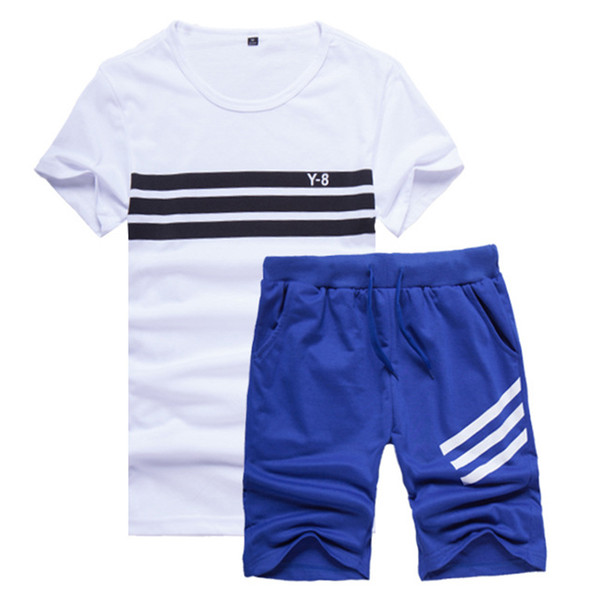 Summer Mens Shorts Set Casual Tracksuit Men Pants Sportwears 2 Piece Short Sleeve T-shirts + Half Pants For Men Sportswear