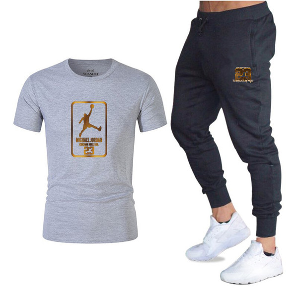 New Summer Hot Sale Men's Sets T Shirts+pants Two Pieces Sets 2019 Casual Tshirt Gyms Fitness trousers men Casual Tracksuit Male