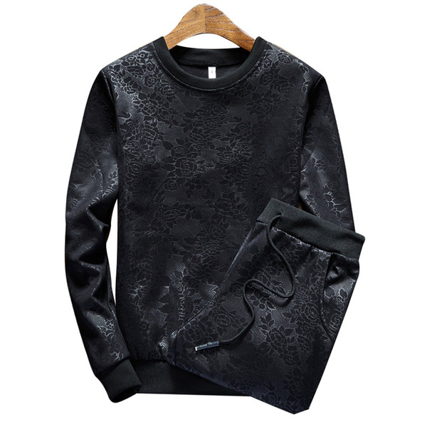 Spring Autumn sweatshirts men Casual Tracksuit Fashion Floral print Hoodies Sets Black Pullover Sportswear men L718