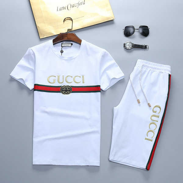 2019 men's new designer suit T-shirt and trousers men's cotton short sport suit women's summer short sport suit 2-piece m-3xl #015