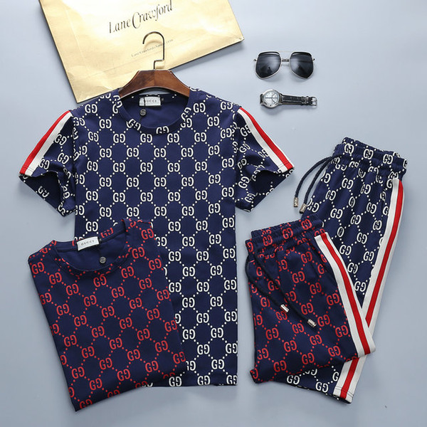 Men's Sets Tracksuit Men fashion T-shirt pants Sportswear Male Sweat Track Suit With Short Sporting jogging j7