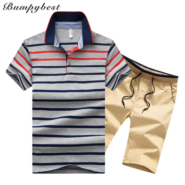 Bumpybeast Two Piece Set Men's Sportswear Striped Tracksuit Men Suits Summer Sweatsuit Mens Short Sleeve T-shirt Sets M-4XL