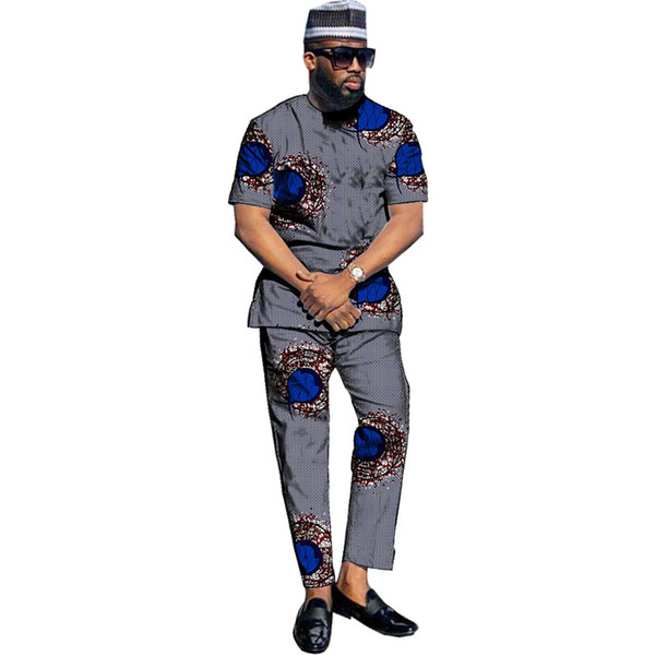 Fashion African Print Clothing Men Set Tops+Trousers Sets Clothing Dance Festive Costume Africa Men Customized