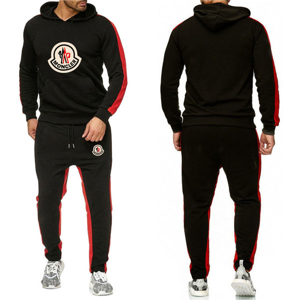 Brand Tracksuit Fashion Men Sportswear Two Piece Sets All Cotton Fleece Thick hoodie+Pants Sporting Suit NO.1P