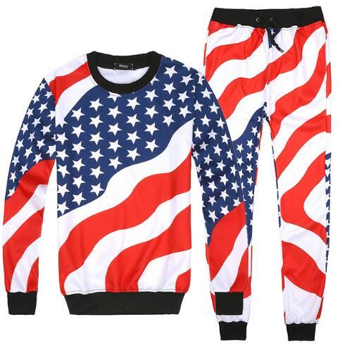 Sondirane New 3D Print USA Flag Graphic Sweatshirts +Jogger Pants Casual Unisex Couple Trousers and Tops Tracksut Pullovers