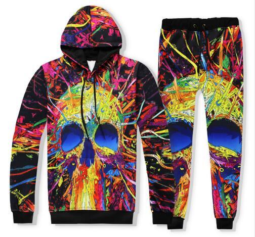 Hot 3D Colorful Big Paint Skull Print Hoodies Men/Women Harajuku Sweatshirts Trousers Design Sundaderas Hombre Tracksuits Pants