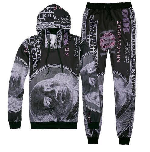 Sondirane 3D Print Dollars and $$$ Purple Graphic Sweatshirts and Trousers Joggers+Hoodies Causal Tracksuit Plus Size 2 Piece