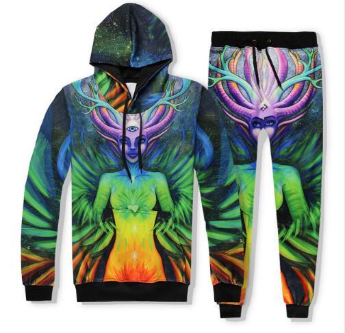 Popular Colorful Hoodies and Pants 3D Print Flowers Deer Person Graphic Hooded Sweatshirts Trousers Unisex Cool Tracksuits Sets