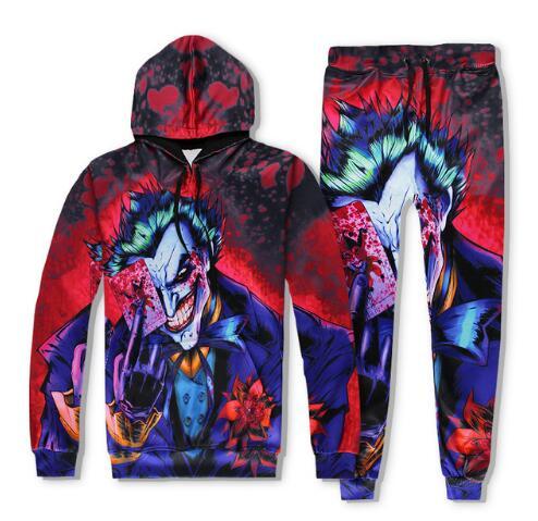 The Dark Knight Joker Poker Sweatshirts 3D Cartoon Clown Pants Sweat Pants Hoodies Design Red Tracksuits Sets Hip Hop Streetwear