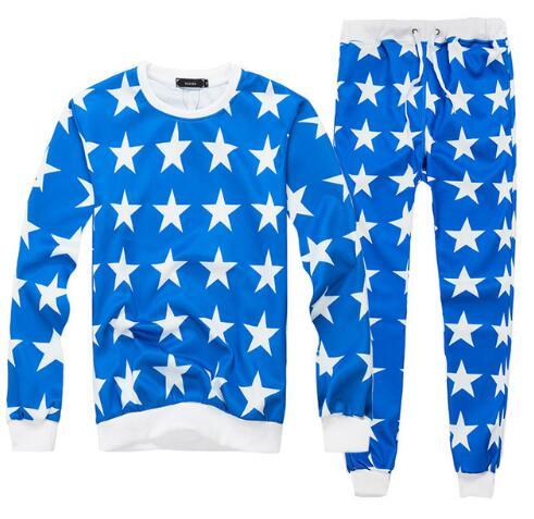 Sondirane Newest 3D Print Five-pointed Star Look Blue/White Emoji Sweatshirt Pattern Joggers Pants&Sweatshirts Trousers and Tops