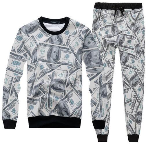 Sondirane New 3D Print Dollars Graphic Sweatshirt&jogger Pants Cool Men/Women Hip Hop Trousers Casual Tops Streetwear Clothing