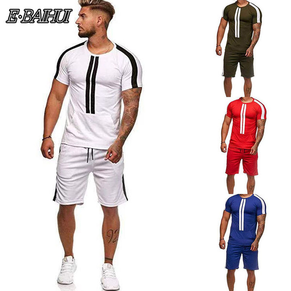 E-BAIHUI Tracksuit Men 2019 Fashion Patchwork Color Track Suit Set Casual Summer Two Pieces Sweat Suits Men1409