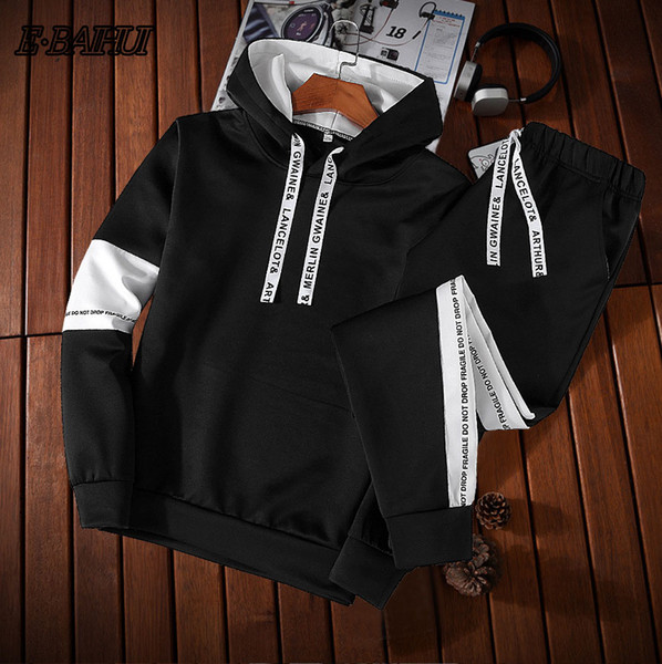 E-BAIHUI Brand Sporting Suit Men Hooded Tracksuit Track Polo Men's Sweat Suits Set Letter Print Plus Size Sweatsuit Male DP-738