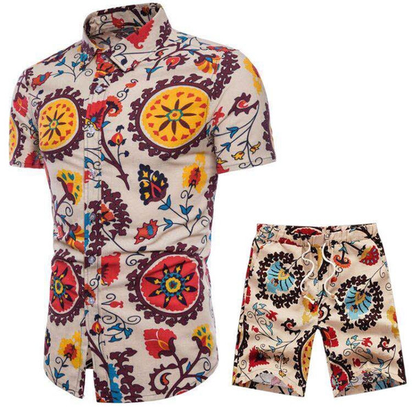 Mens Summer Designer Suits Beach Seaside Holiday Shirts Shorts Clothing Sets 2pcs Floral Tracksuits