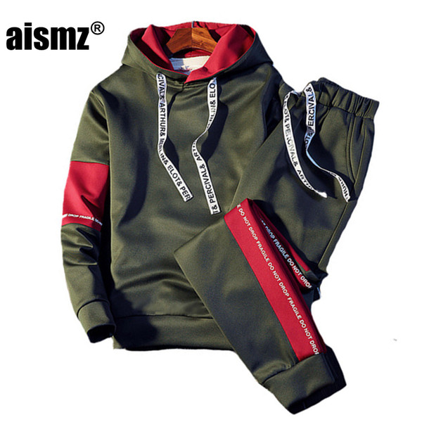 Aismz Brand Tracksuit Men Quality Spring Men Sporting Hooded Hoodie+Pants Two Piece Sweat Set Jogger Track Suit For Clothes