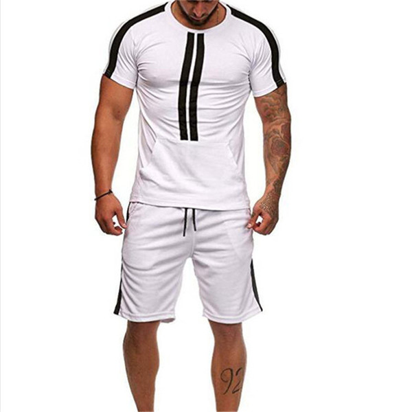 Sport suits Set Men 2019 Brand Fitness Suits Summer 2PC Top Short Set Mens Stand Collar Fashion 2 Pieces T-shirt Shorts Tracksuit