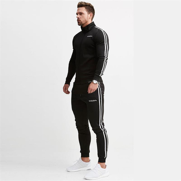 Tracksuits Jacket + Pants Men Sports Fitness Sweatshirts Striped Zipper Hoodies Men Gym Training Run Coat Jogger Jackets Suit