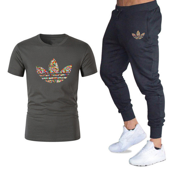 Mens Sets T Shirts +Pants Men Brand Clothing Two Piece Suit Tracksuit Fashion Casual Tshirts Gyms Workout Fitness Sets Size M-2XL