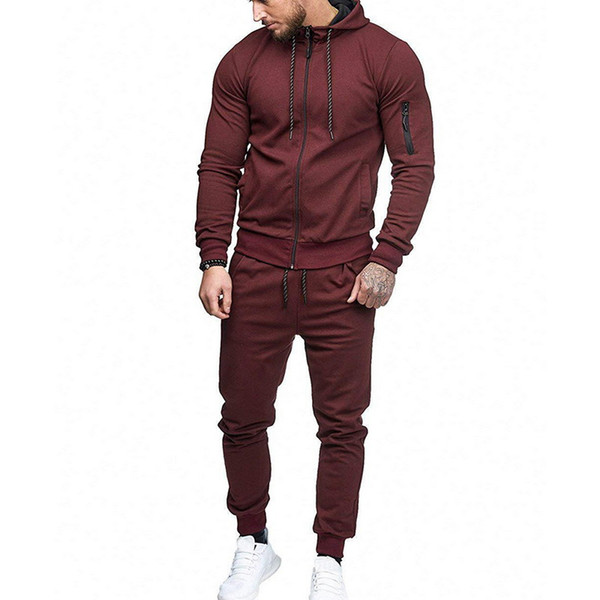 New Autumn Casual Men Set Fashion Solid Black Male Hooded Sweatshirt+Pants Tracksuit Pockets Drawstring Sportwear Set Plus Size