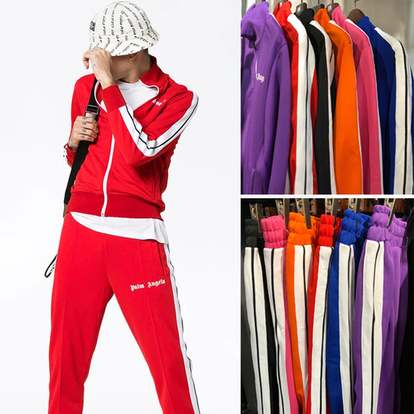 New Palm Angels Tracksuit Men Women Vintage Sports Sweatsuit Fashion Striped Jacket Pants Sportswear Jogging Gym Sweat Suits PXG1025